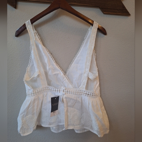 NWT Topshop Womens Boho White  Eyelet Lace Fit Flare V-Neckline Cami Size 8 - Picture 8 of 8